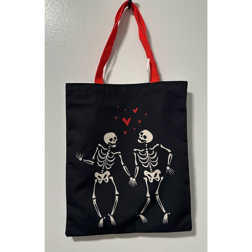 Skeleton Love Tote with Red Hearts and Handles
